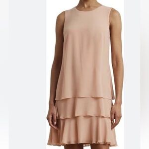 NWT Lauren Ralph Lauren Tiered Shift Dress SZ 12 Sun Blush Pink Georgette $135